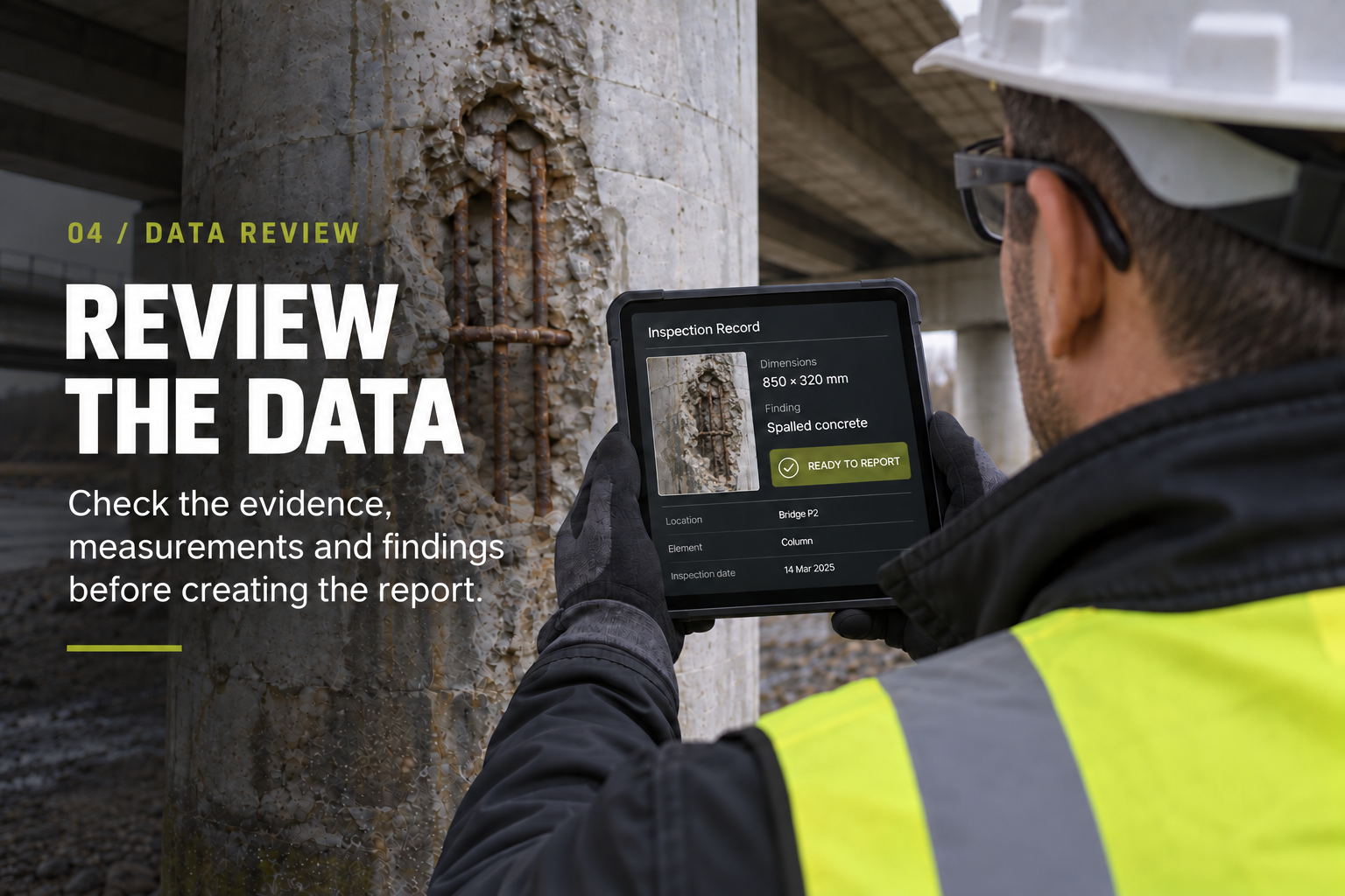 Inspector reviewing evidence, measurements and findings